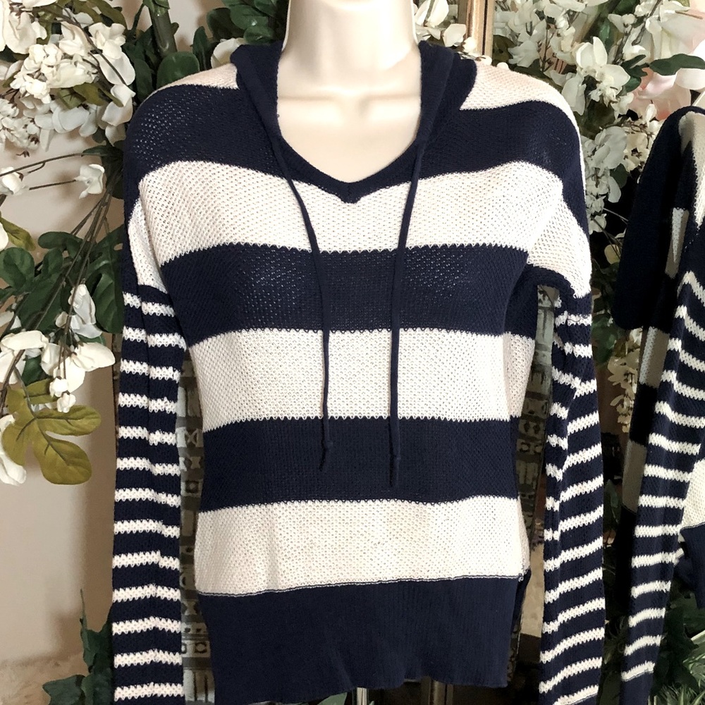 SO Navy & Cream Striped Hooded Sweatshirt